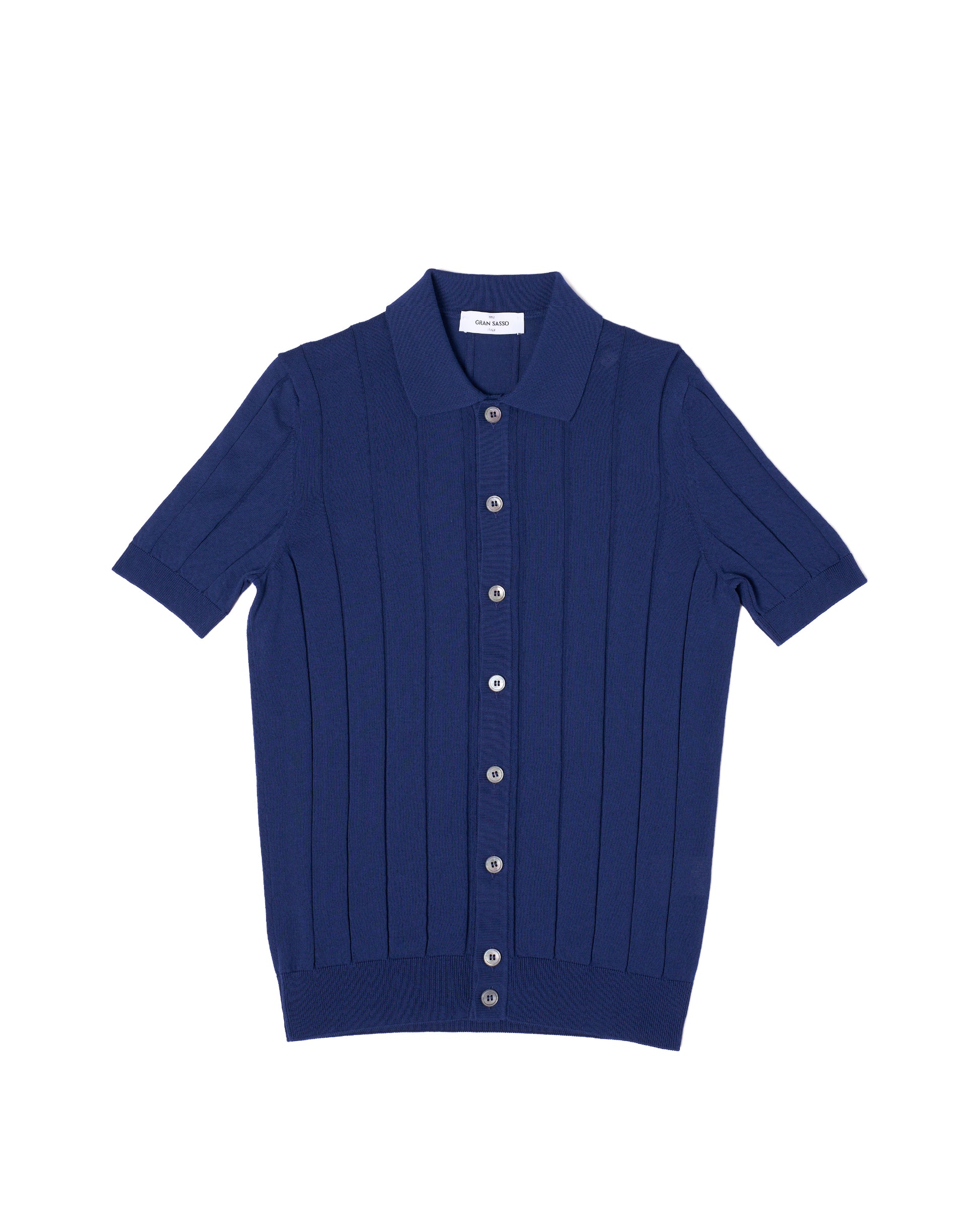 Knitted ribbed cotton shirt - Dark blue