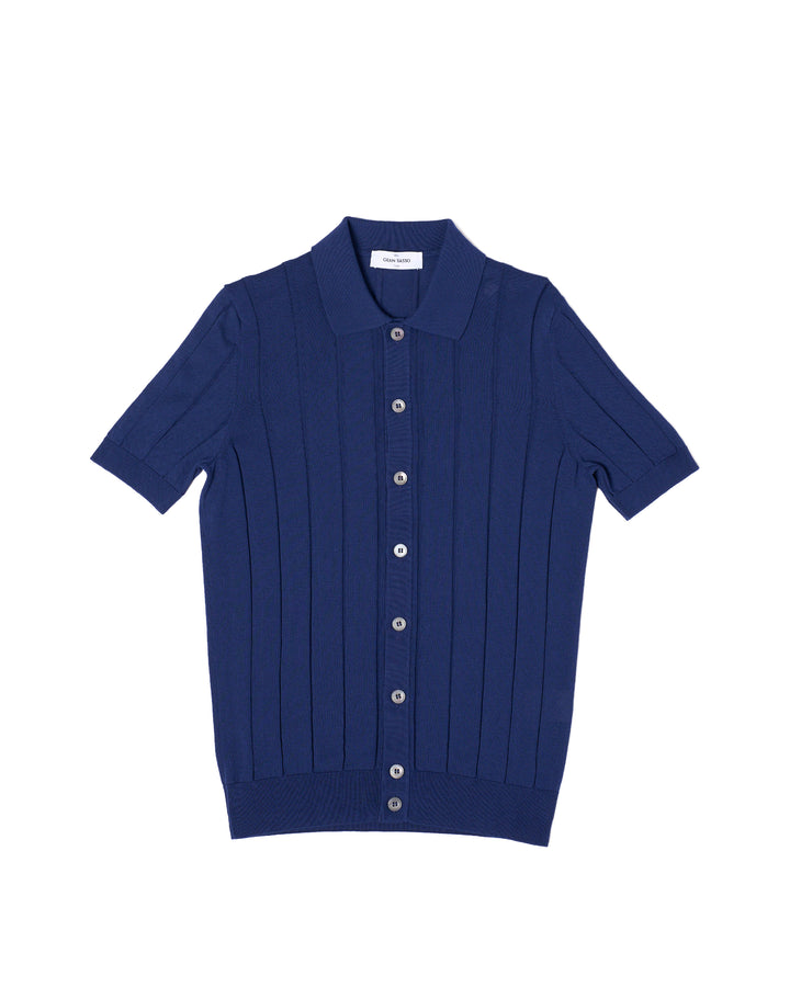 Knitted ribbed cotton shirt - Dark blue