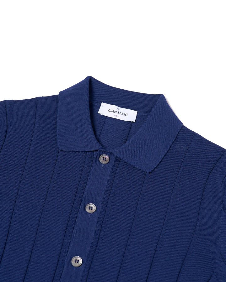 Knitted ribbed cotton shirt - Dark blue