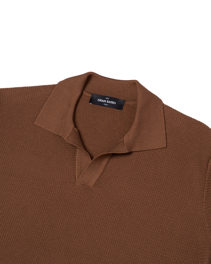 Knitted zigzag silk and cotton polo - Brown