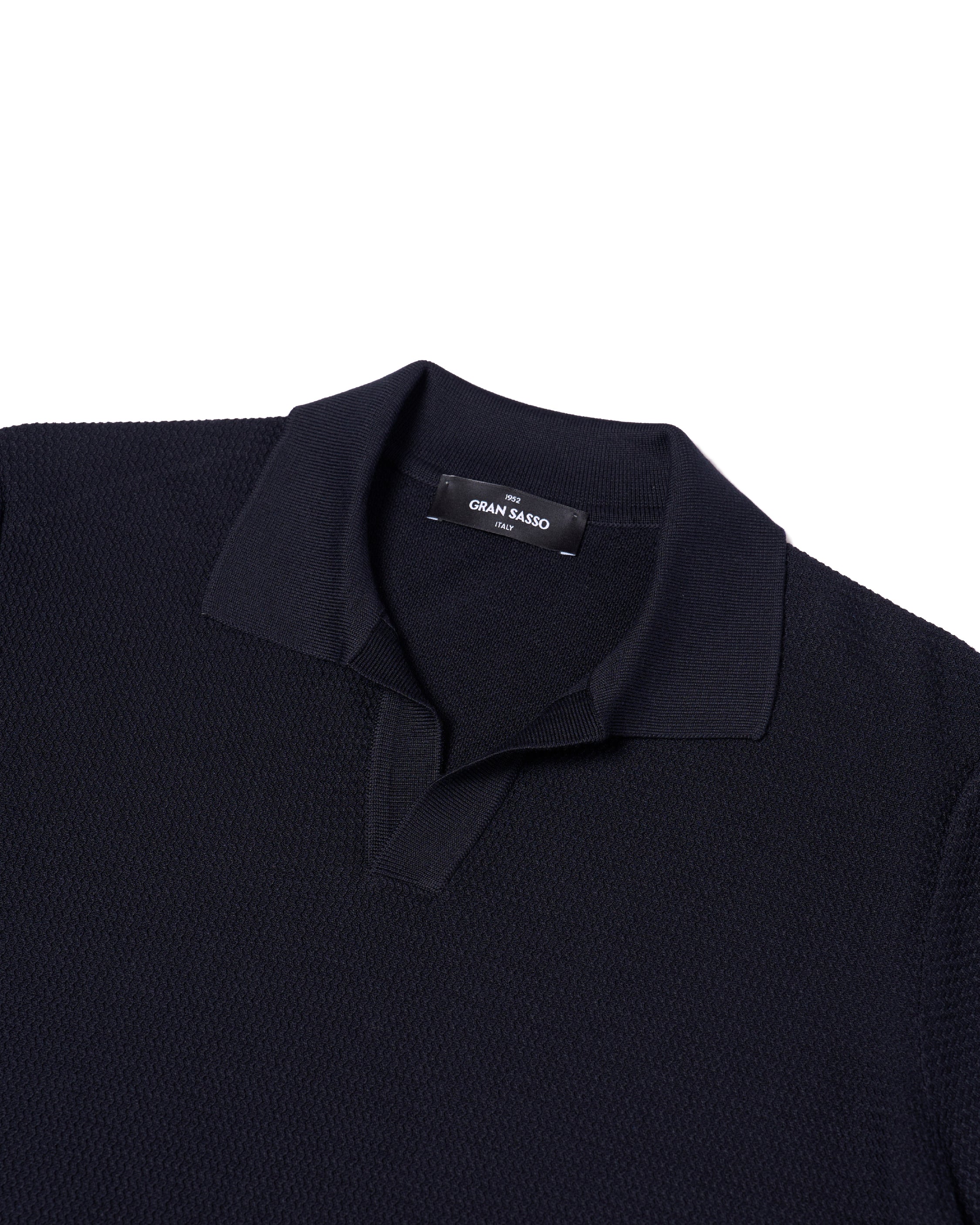 Knitted zigzag silk and cotton polo - Navy blue