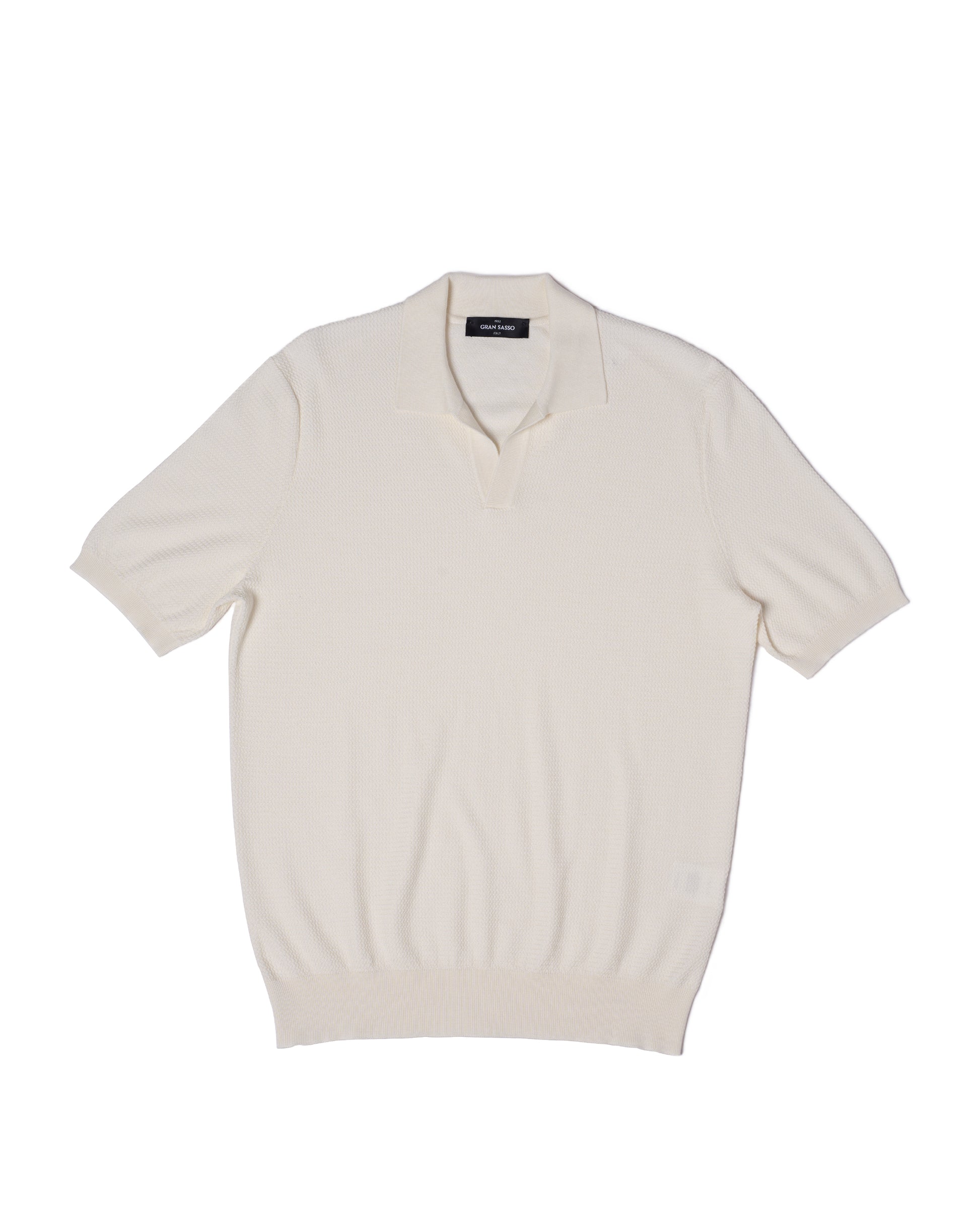 Knitted zigzag silk and cotton polo - Off white