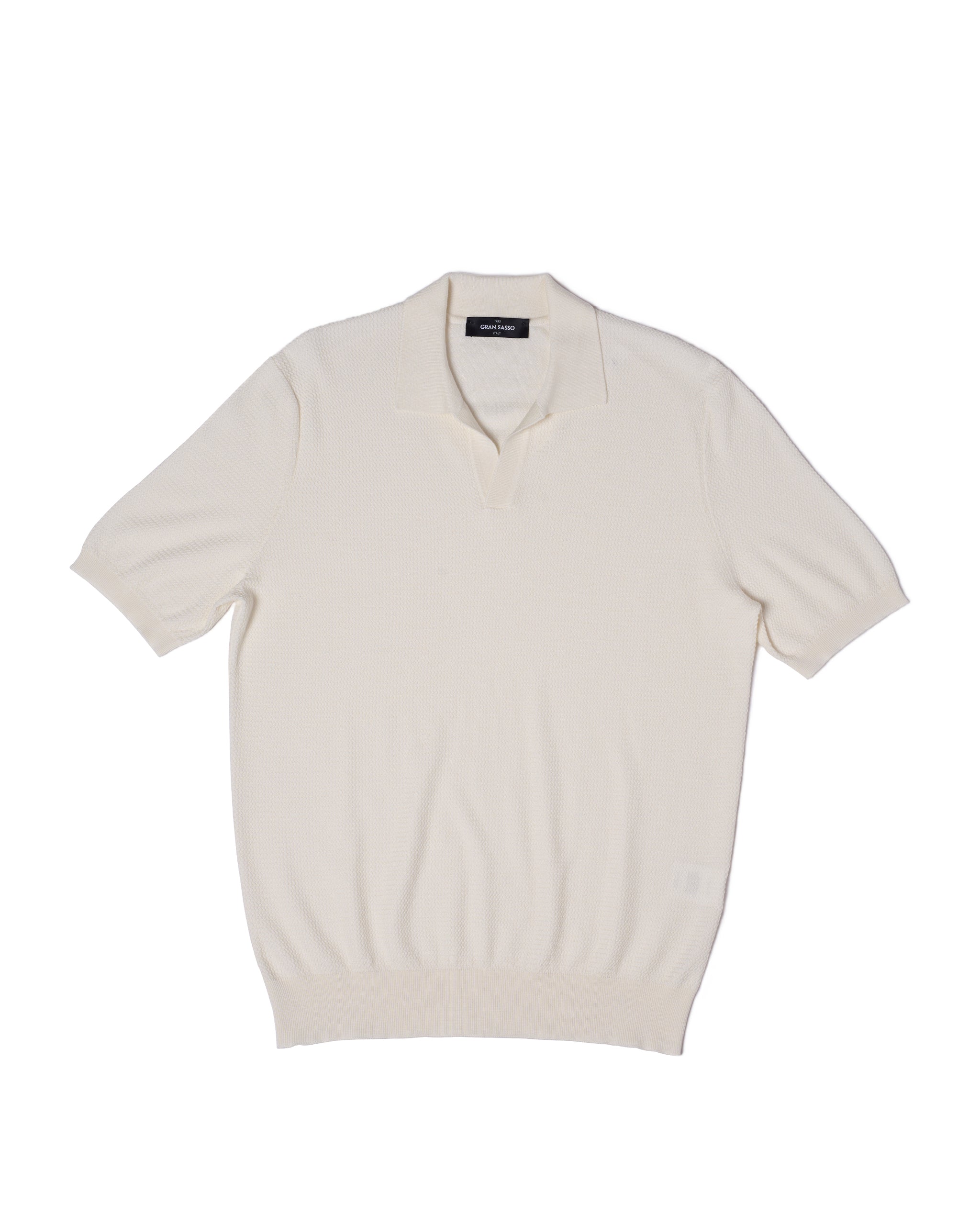 Knitted zigzag silk and cotton polo - Off white