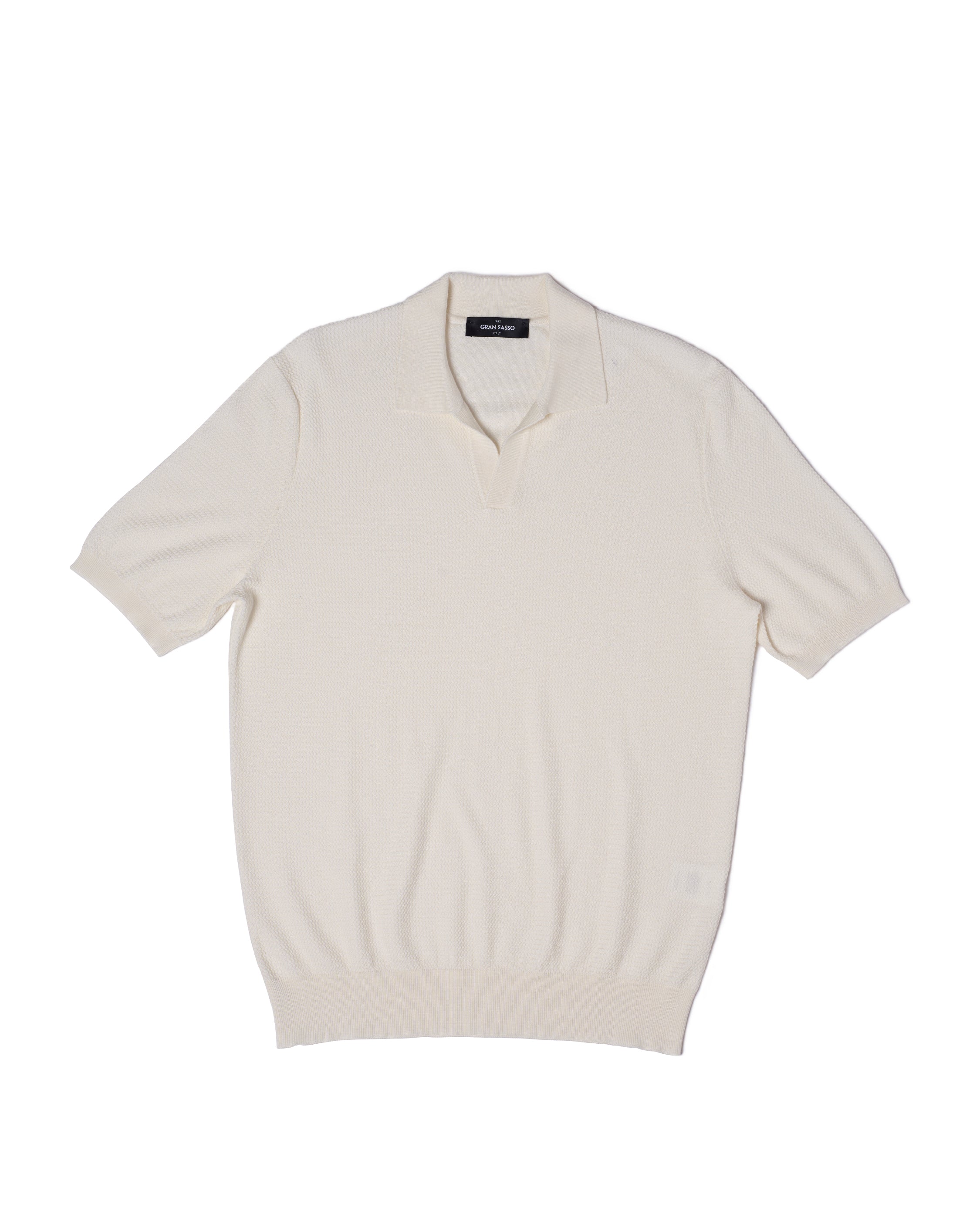 Knitted zigzag silk and cotton polo - Off white