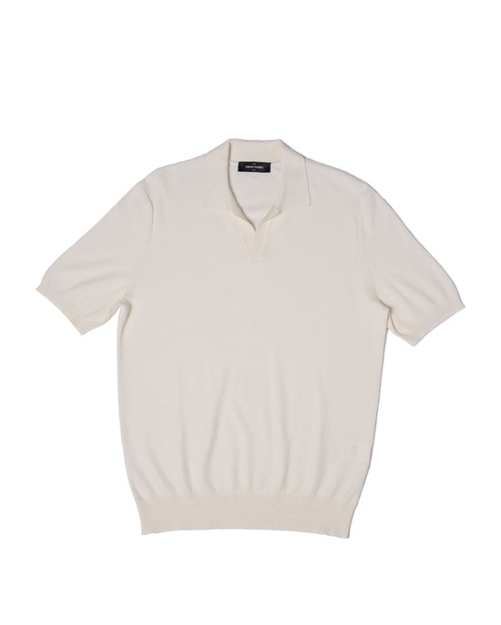 Knitted zigzag silk and cotton polo - Off white