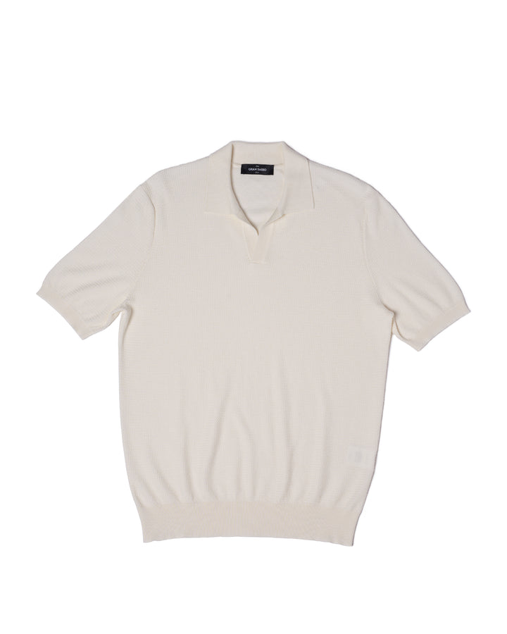 Knitted zigzag silk and cotton polo - Off white