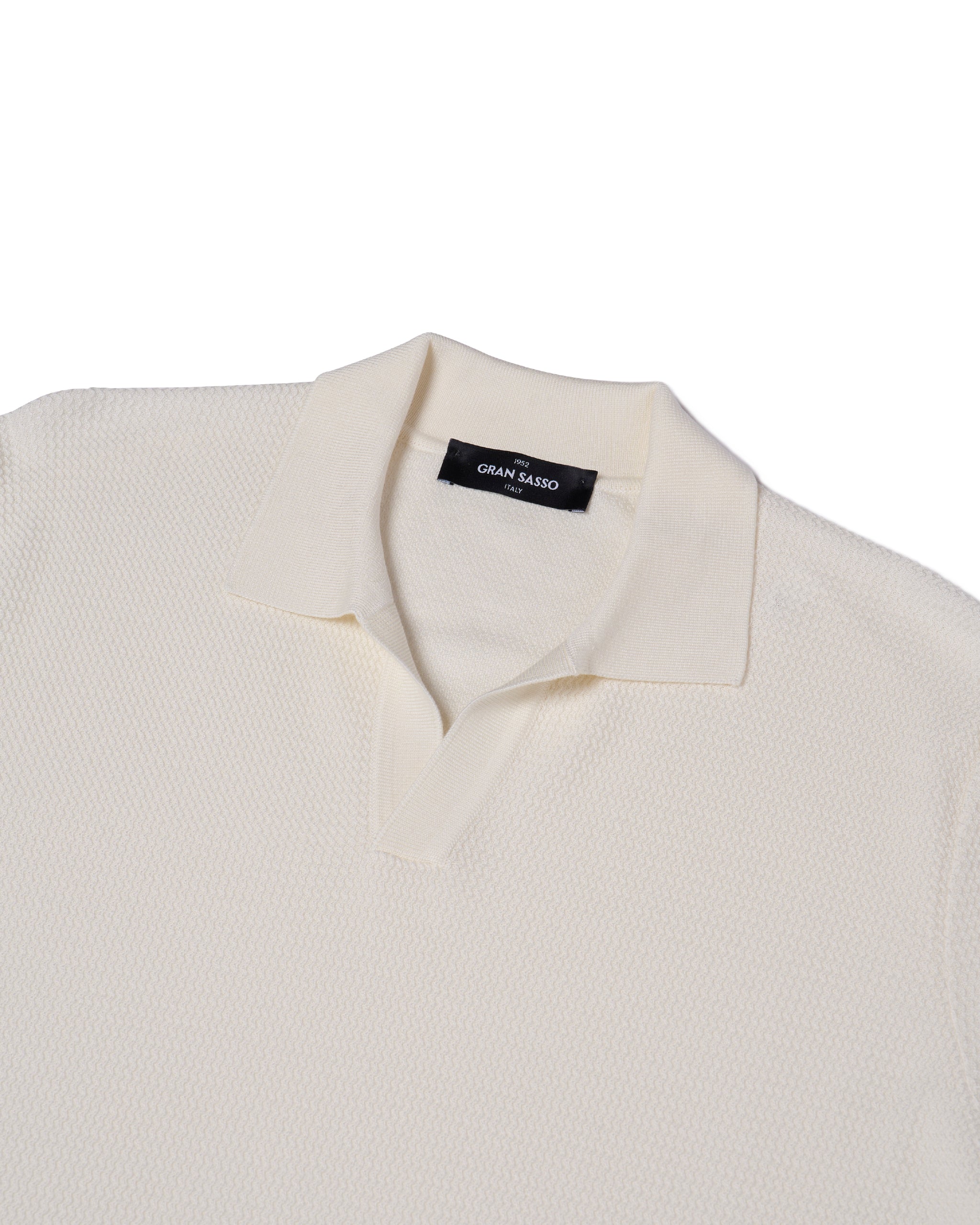 Knitted zigzag silk and cotton polo - Off white
