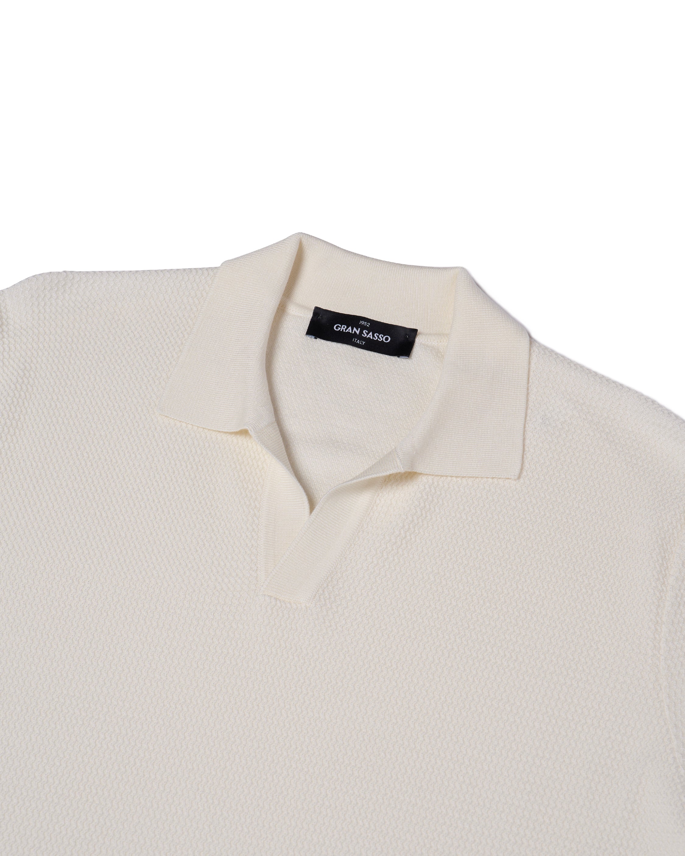Knitted zigzag silk and cotton polo - Off white
