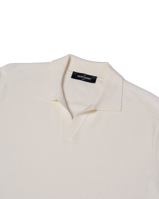 Knitted zigzag silk and cotton polo - Off white