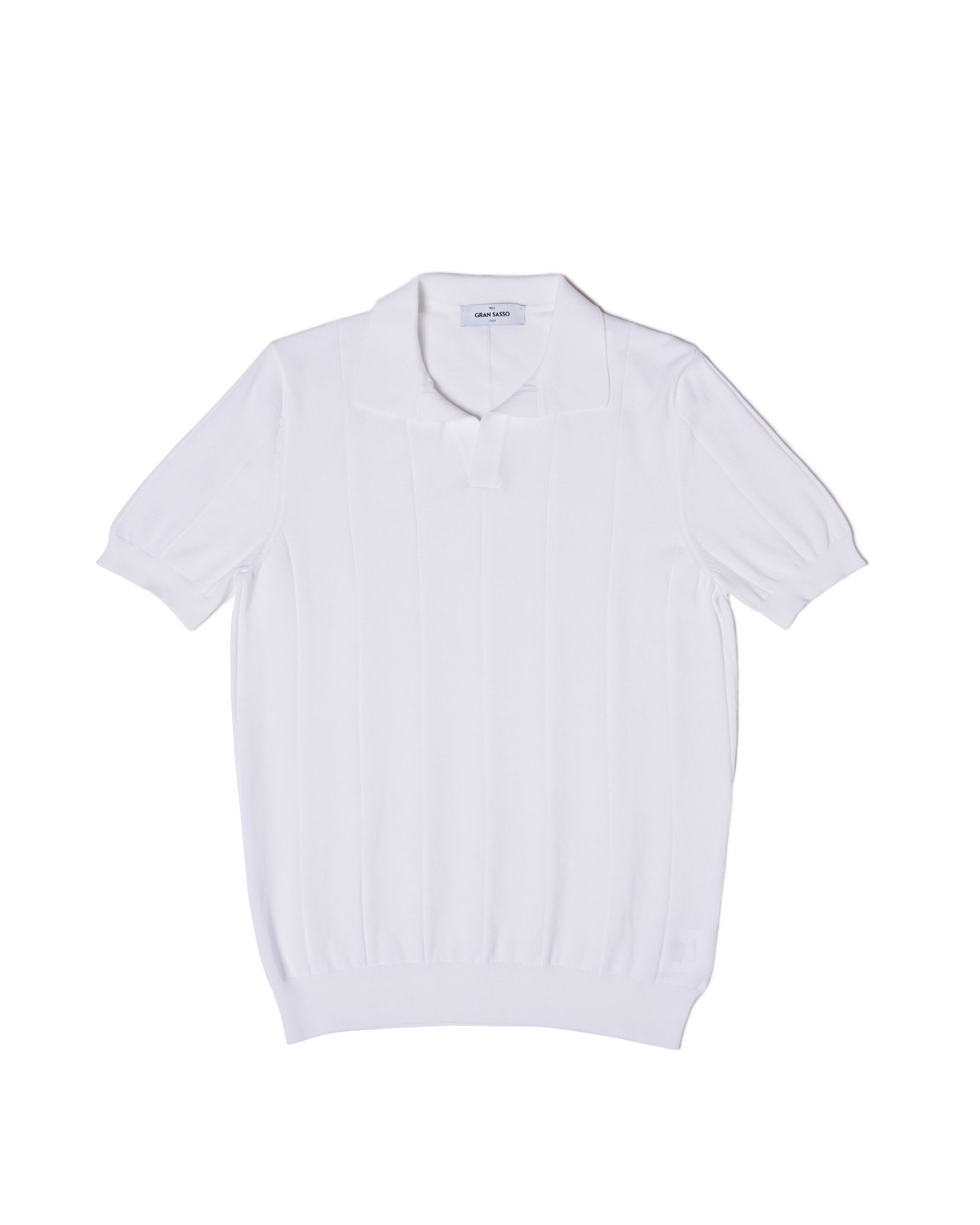 Knitted wide ribbed cotton polo - White