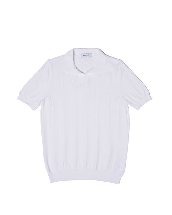 Knitted wide ribbed cotton polo - White