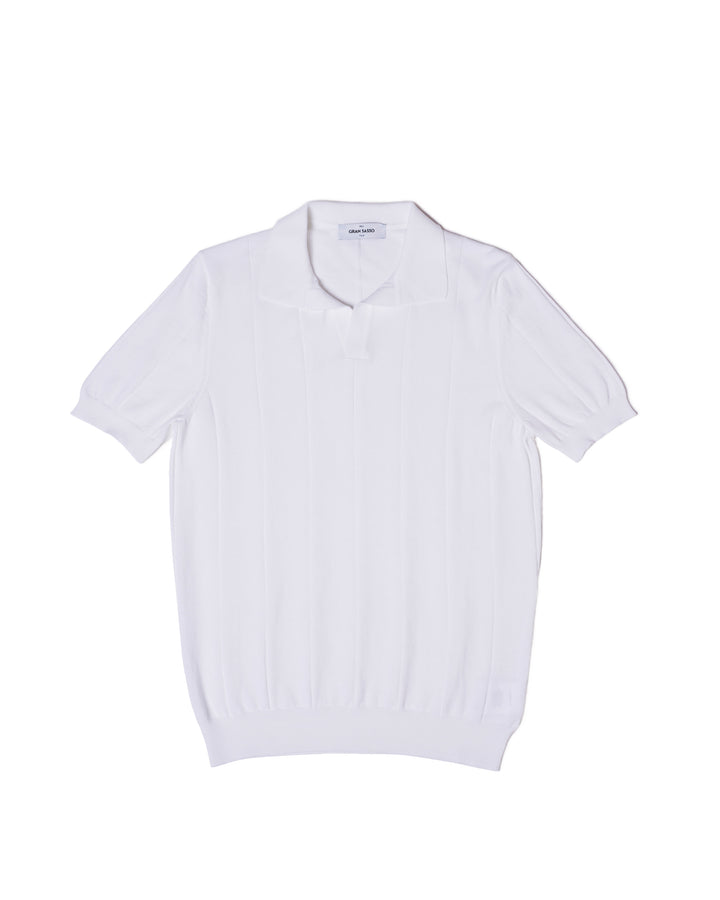 Knitted wide ribbed cotton polo - White