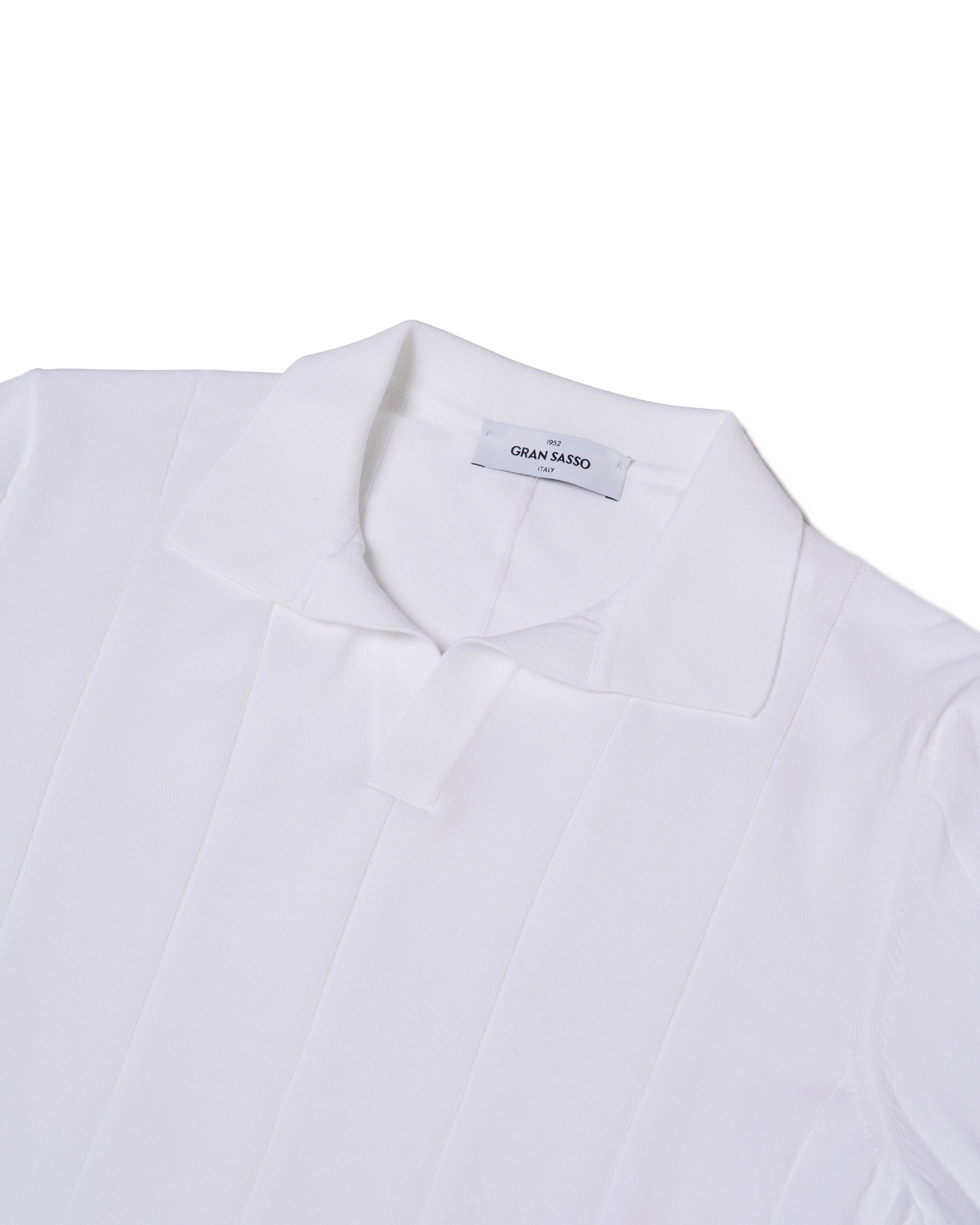 Knitted wide ribbed cotton polo - White