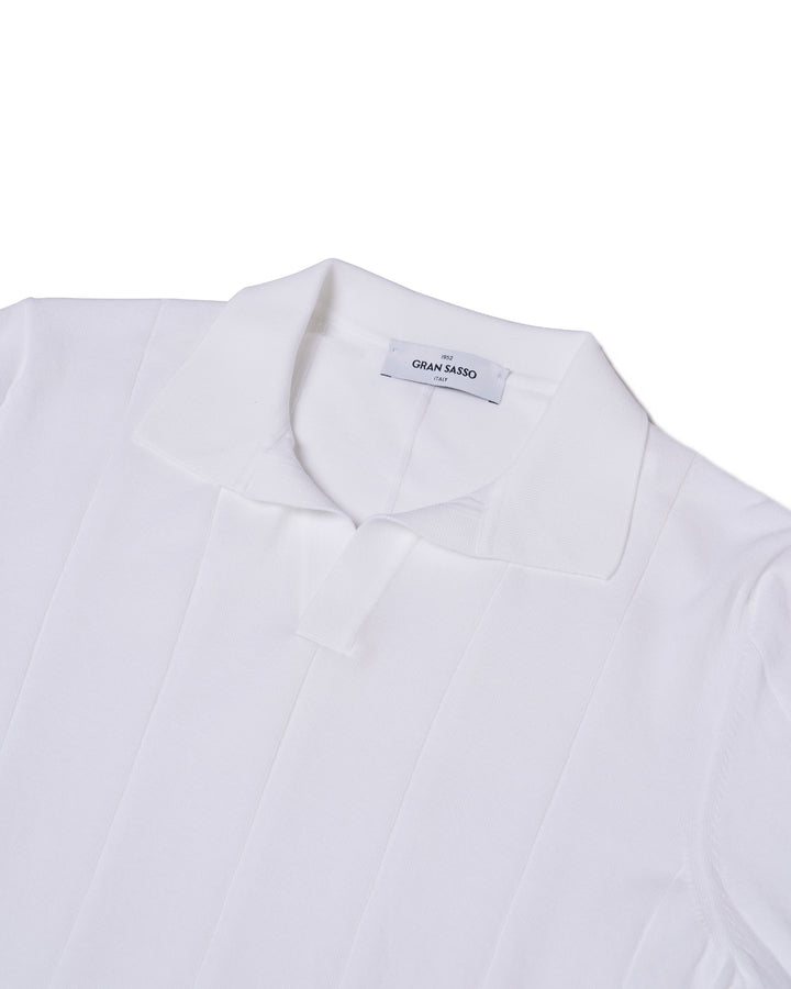 Knitted wide ribbed cotton polo - White