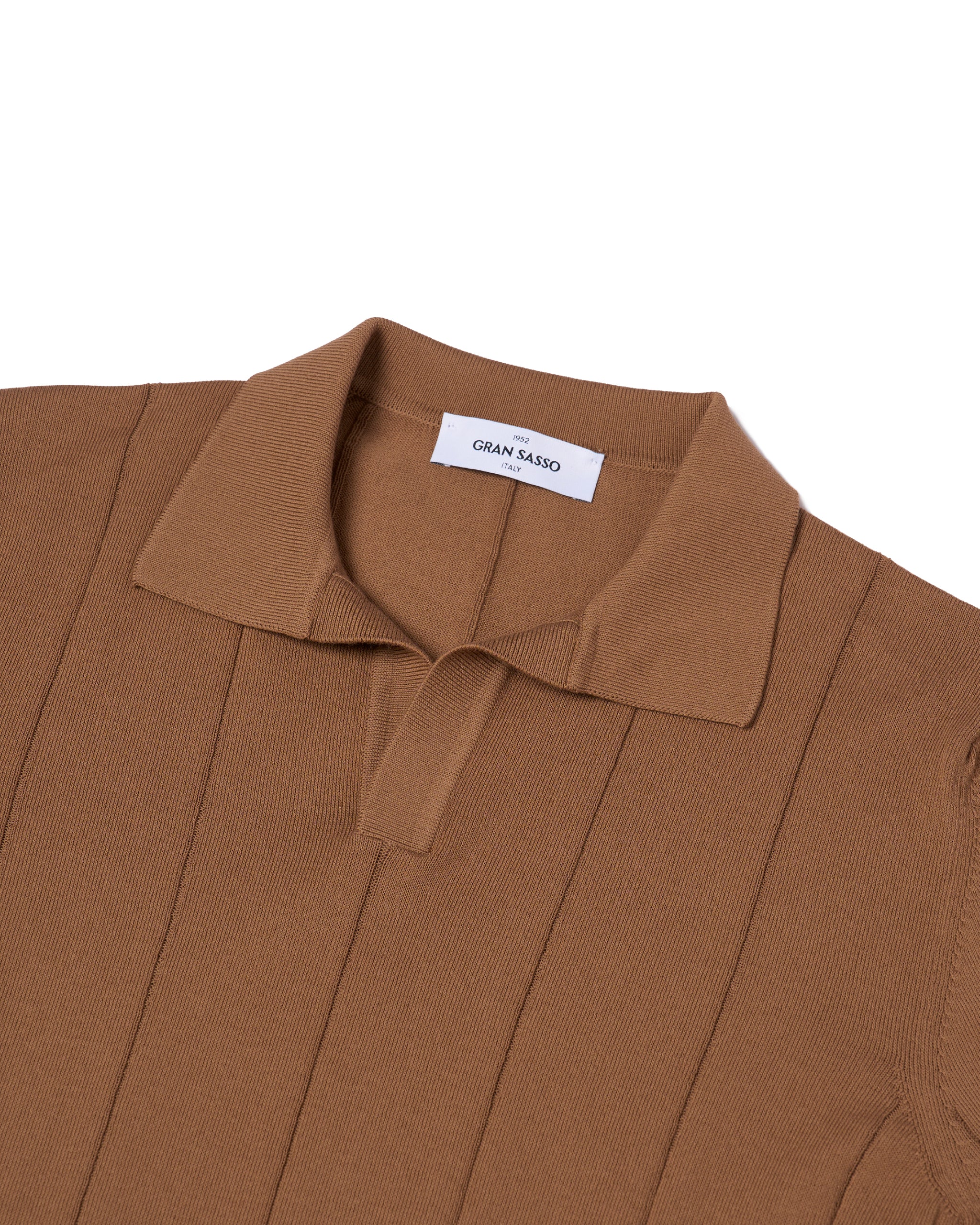 Knitted wide ribbed cotton polo - Brown