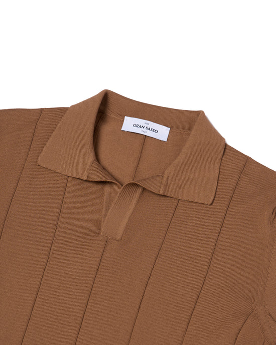 Knitted wide ribbed cotton polo - Brown