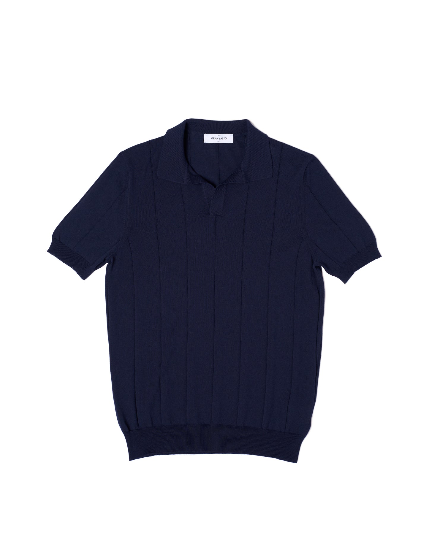 Knitted wide ribbed cotton polo - Navy blue