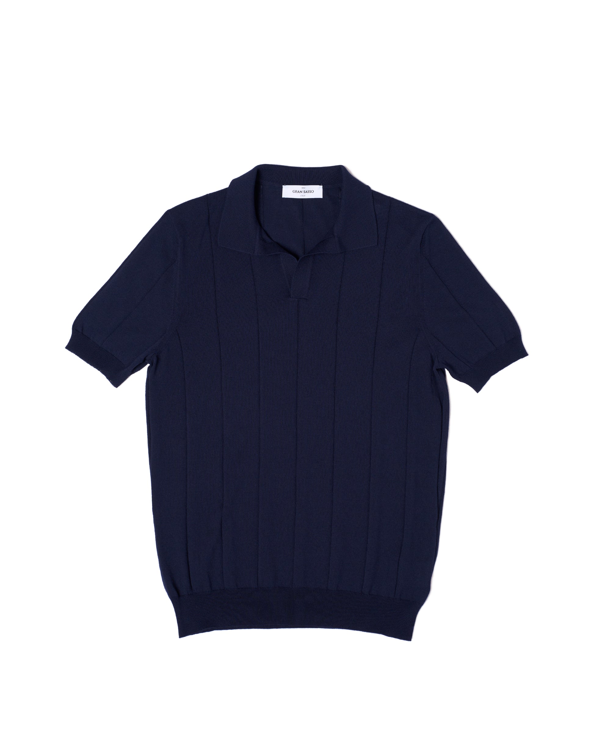 Knitted wide ribbed cotton polo - Navy blue