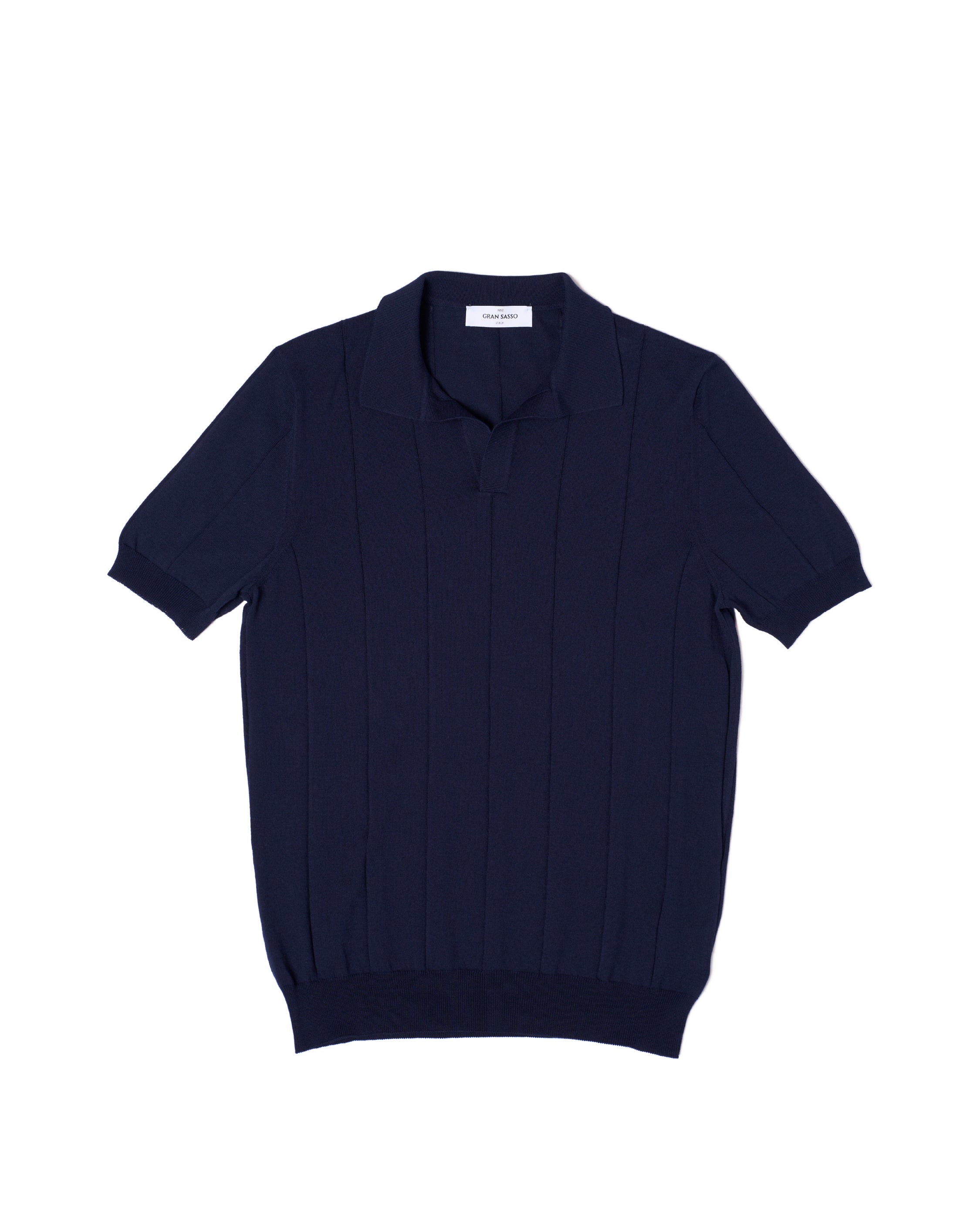Knitted wide ribbed cotton polo - Navy blue