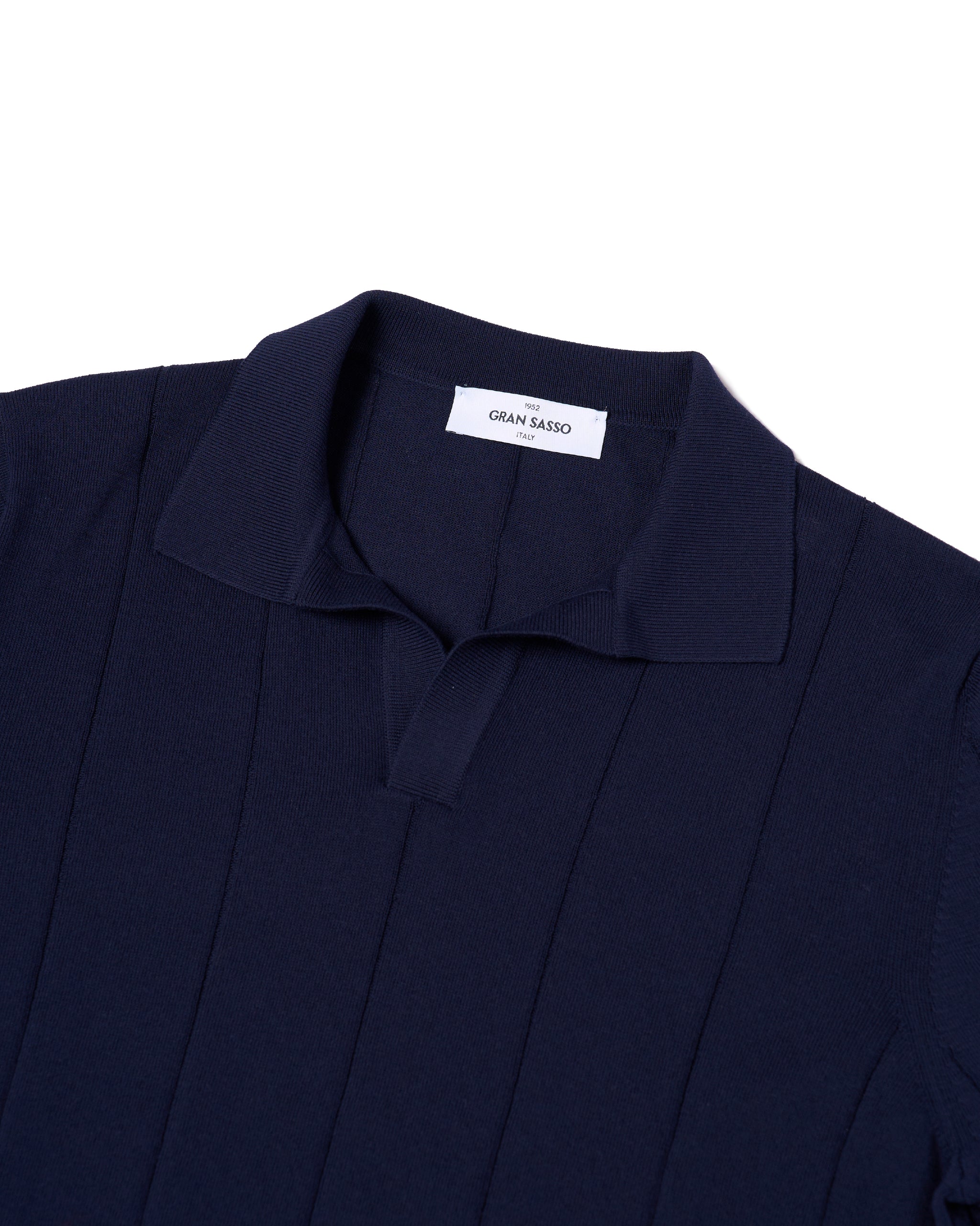 Knitted wide ribbed cotton polo - Navy blue
