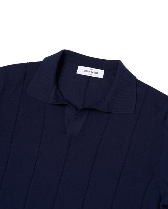 Knitted wide ribbed cotton polo - Navy blue