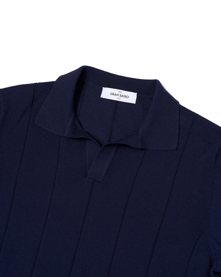 Knitted wide ribbed cotton polo - Navy blue
