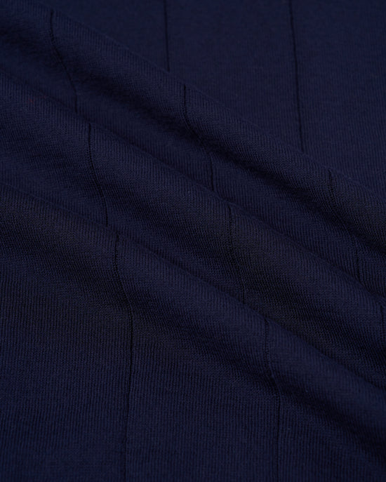 Knitted wide ribbed cotton polo - Navy blue