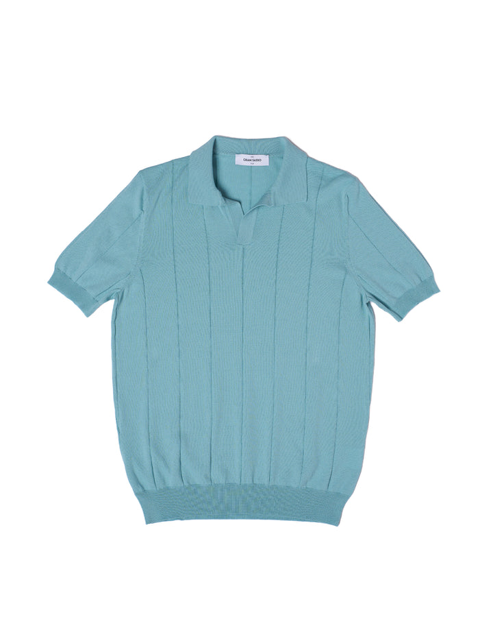 Knitted wide ribbed cotton polo - Ice blue