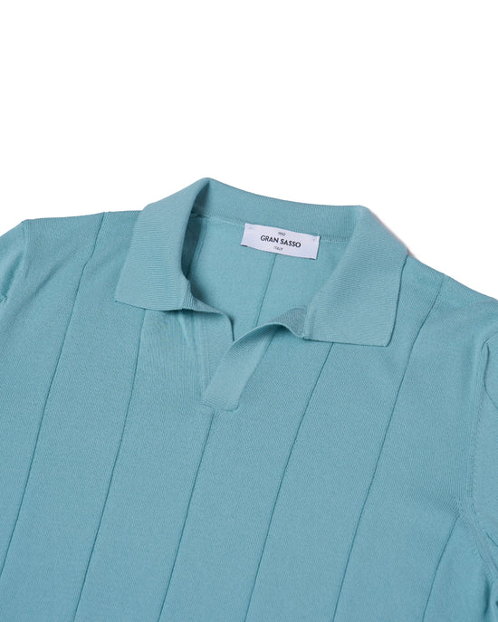 Knitted wide ribbed cotton polo - Ice blue