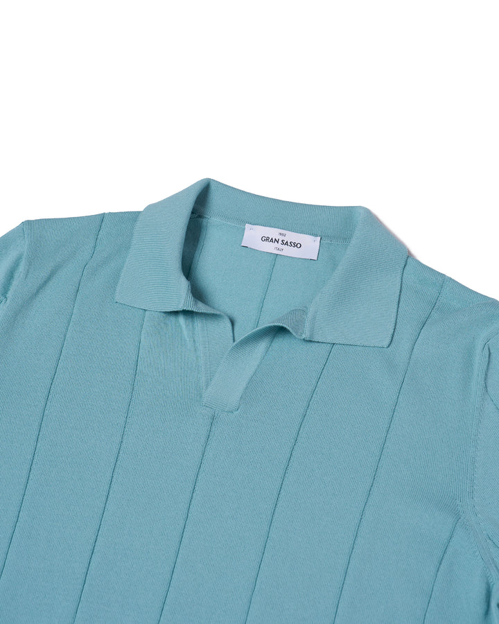 Knitted wide ribbed cotton polo - Ice blue