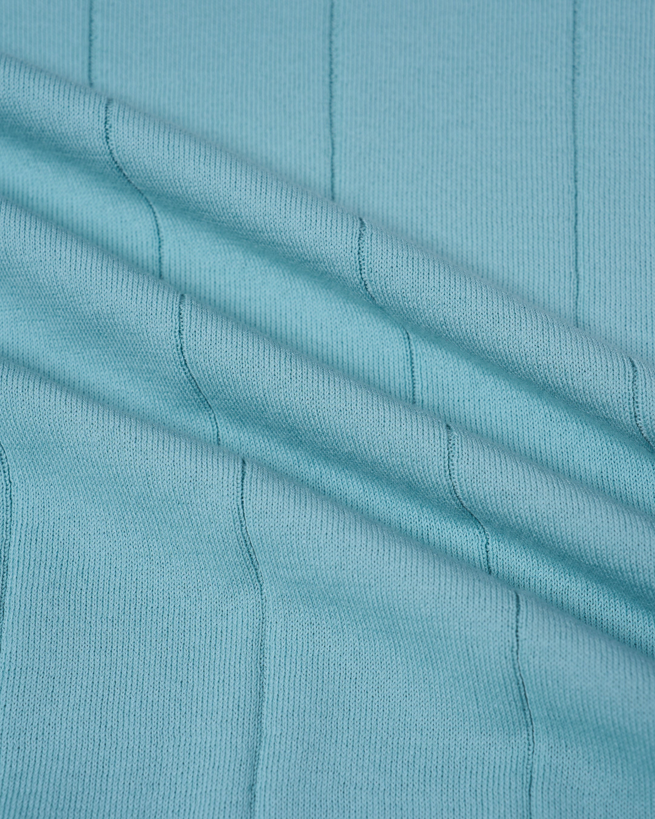 Knitted wide ribbed cotton polo - Ice blue