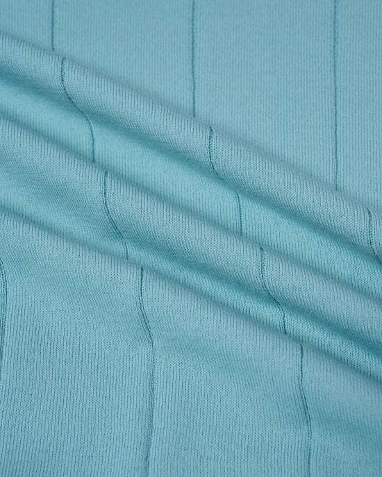 Knitted wide ribbed cotton polo - Ice blue