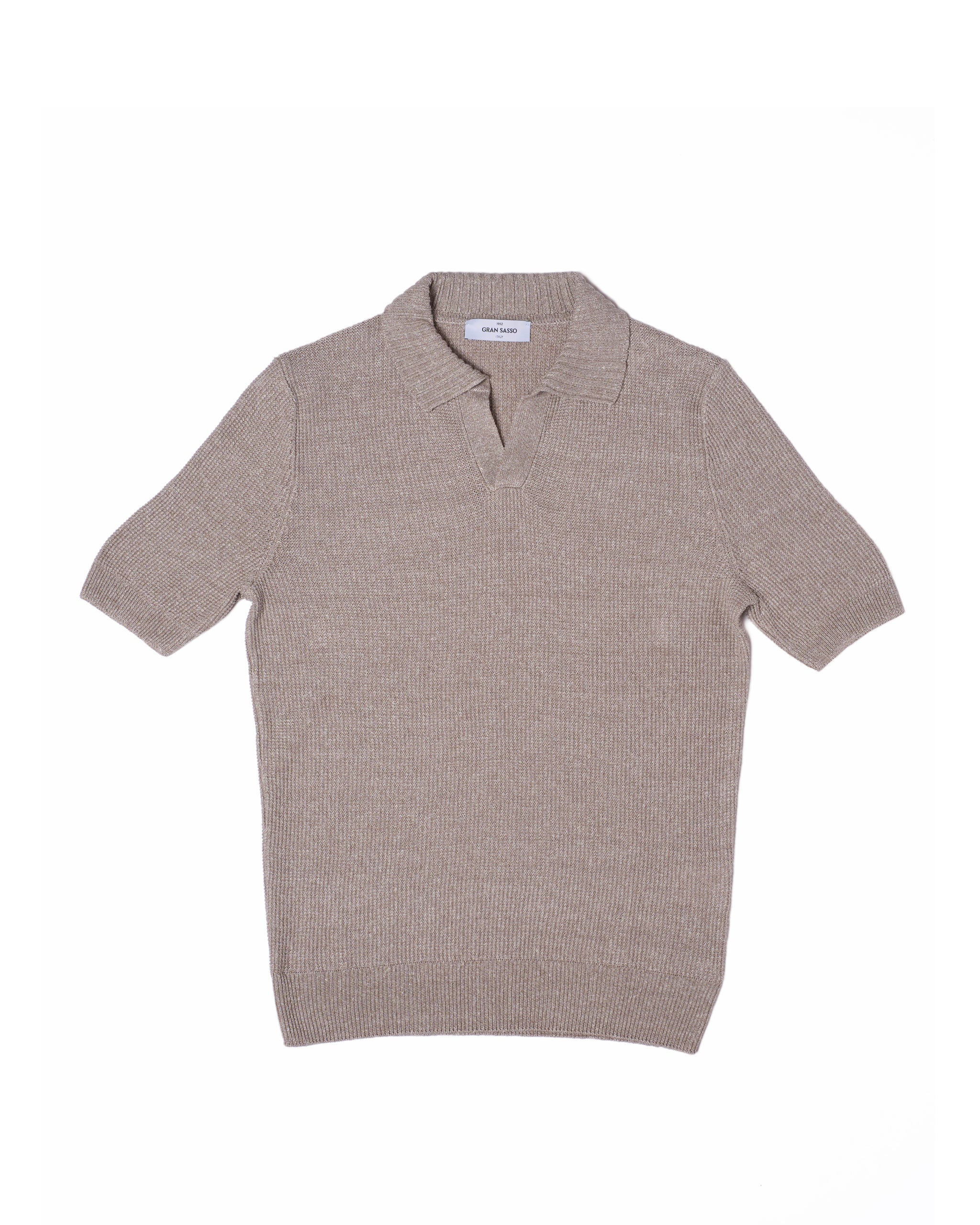 Knitted rice stitch linen and cotton skipper polo - Melange beige