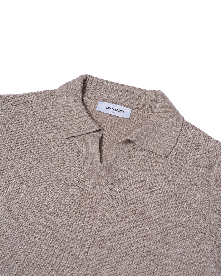 Knitted rice stitch linen and cotton skipper polo - Melange beige