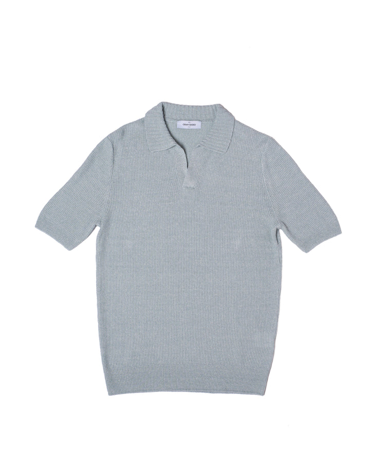Knitted rice stitch linen and cotton skipper polo - Ice blue