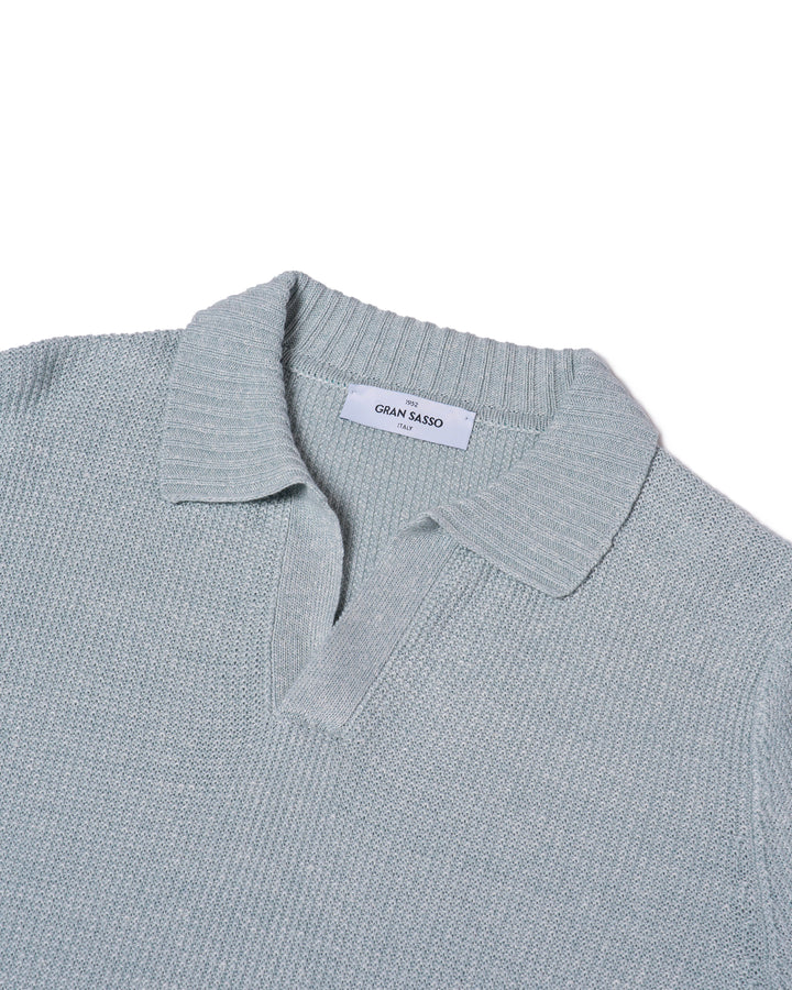 Knitted rice stitch linen and cotton skipper polo - Ice blue