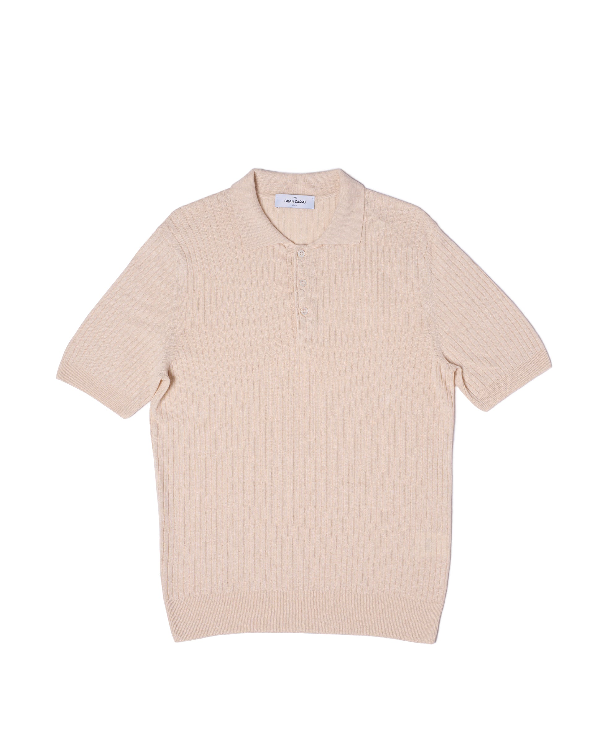Knitted ribbed linen and cotton polo - Off white