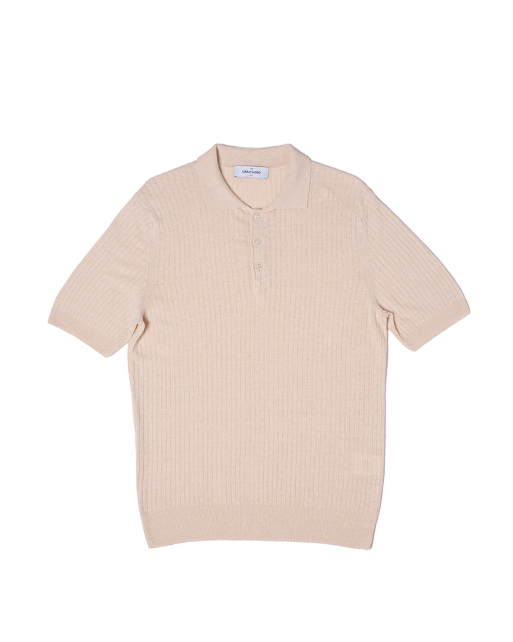 Knitted ribbed linen and cotton polo - Off white