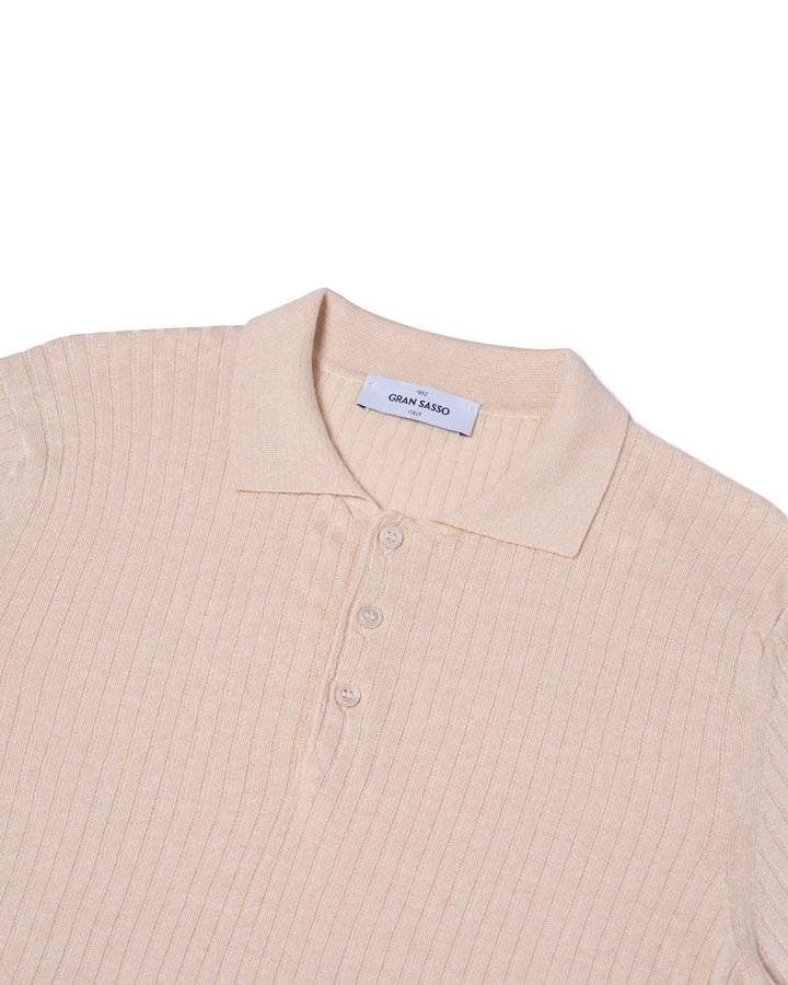 Knitted ribbed linen and cotton polo - Off white