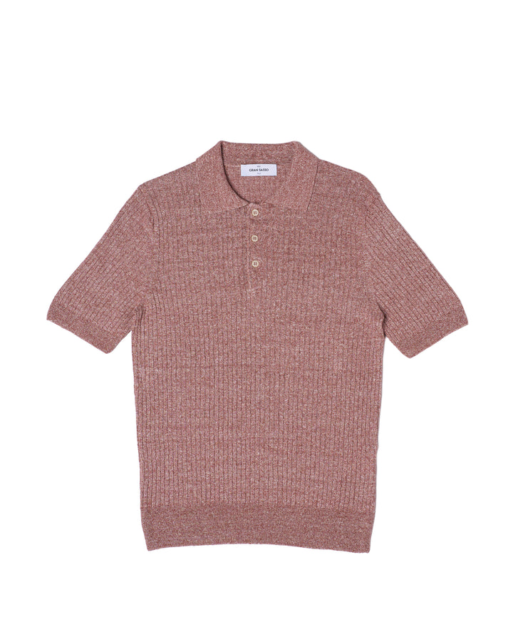 Knitted ribbed linen and cotton polo - Melange red