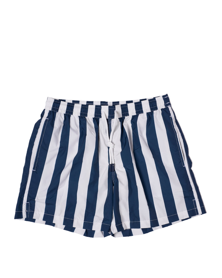 Printed large stripe swim shorts - Navy blue and white