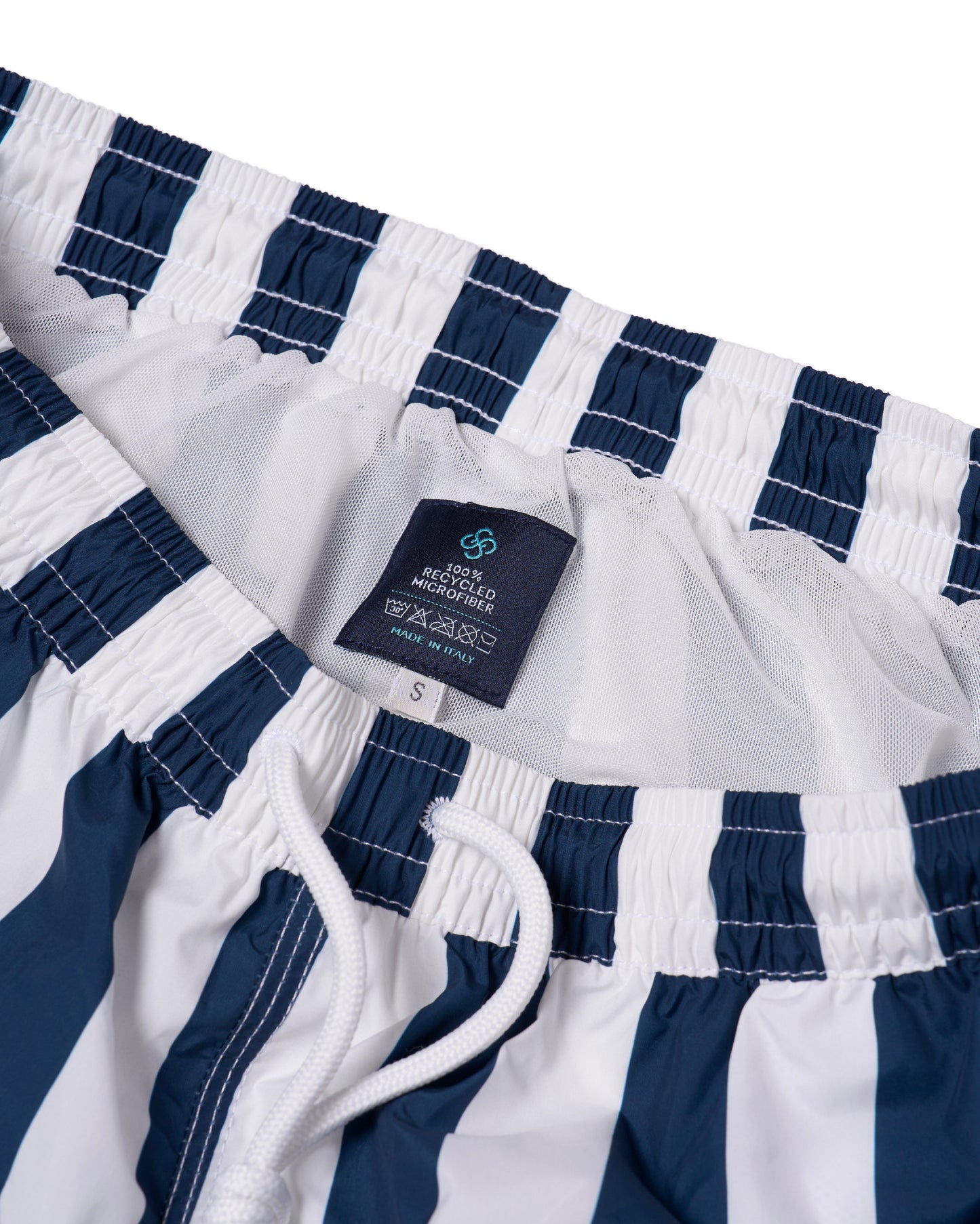 Printed large stripe swim shorts - Navy blue and white