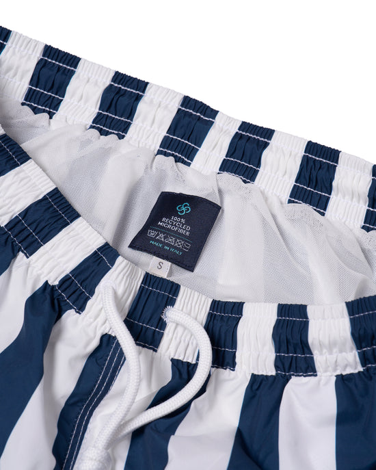 Printed large stripe swim shorts - Navy blue and white