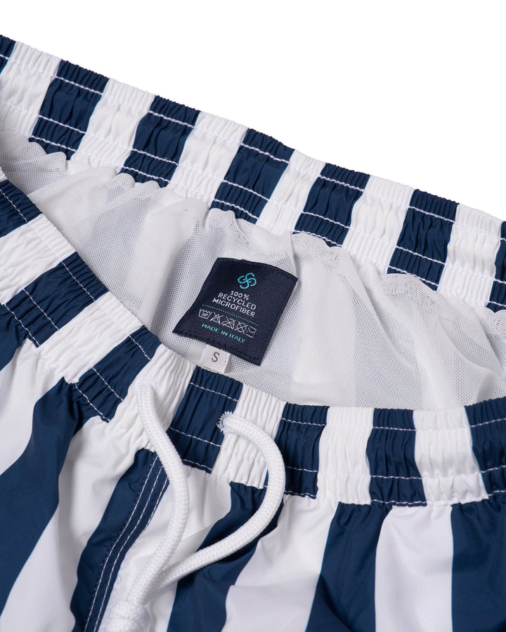 Printed large stripe swim shorts - Navy blue and white