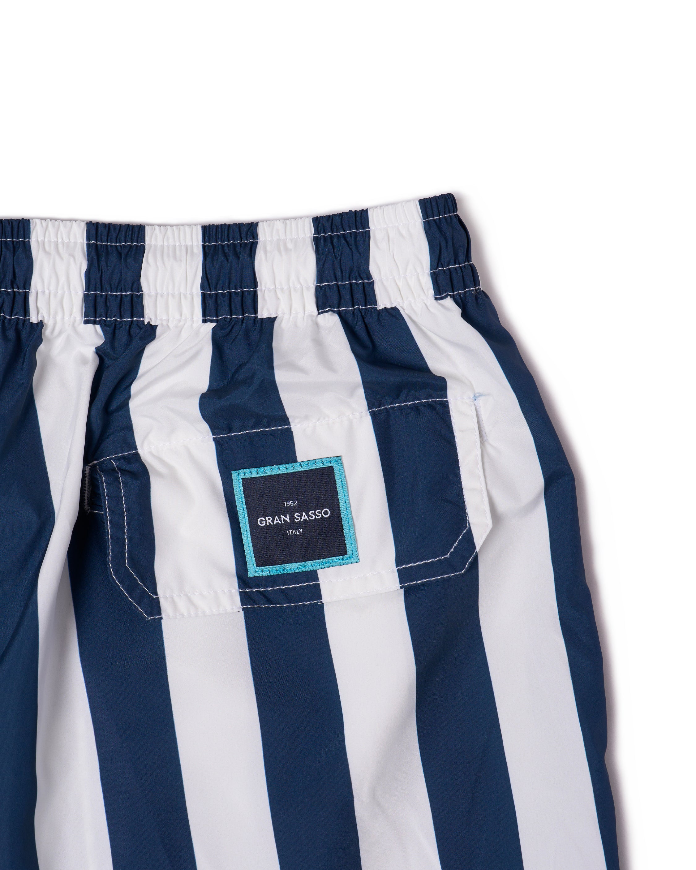 Printed large stripe swim shorts - Navy blue and white