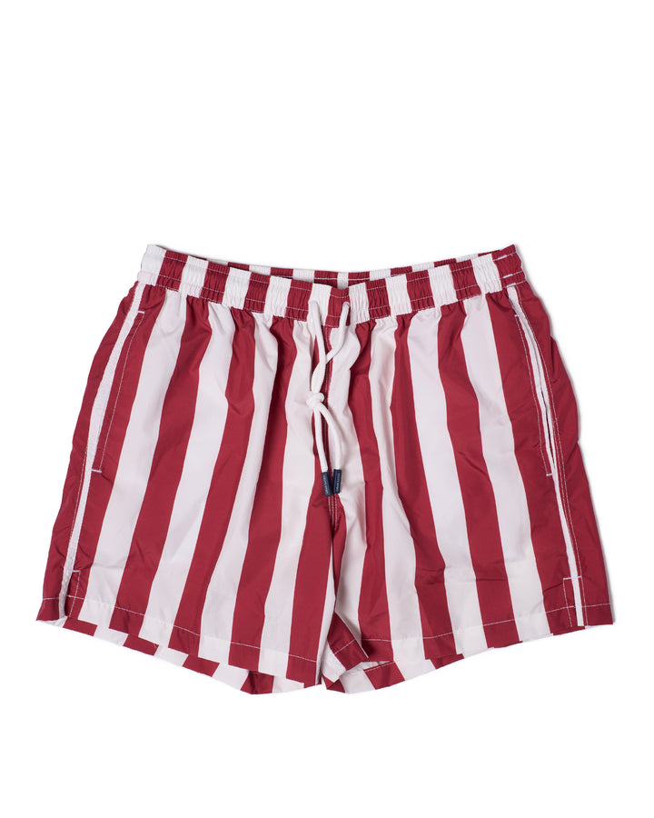 Printed large stripe swim shorts - Red and white