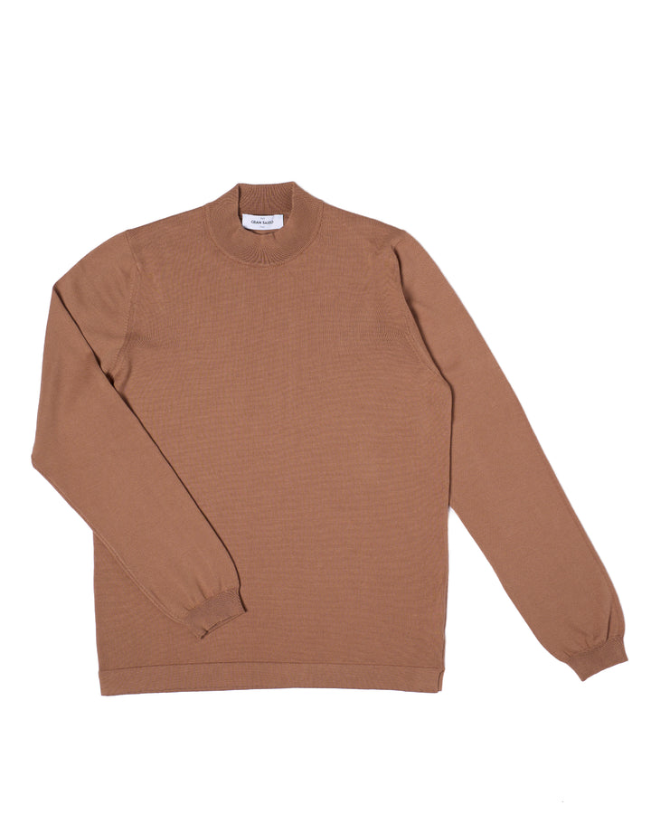 Knitted mock neck cotton sweater - Taupe