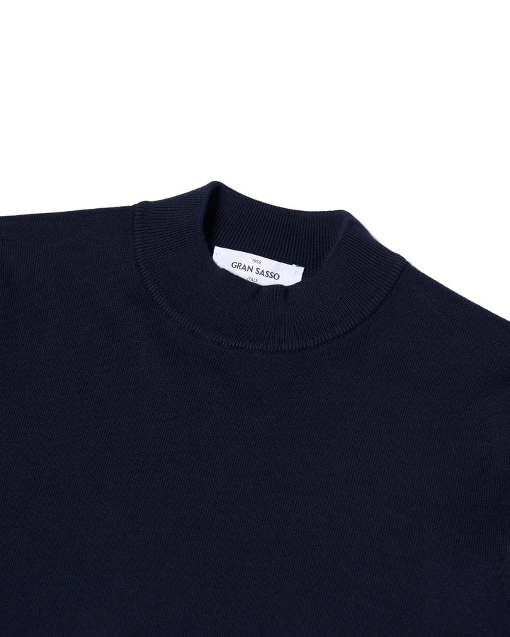 Knitted mock neck cotton sweater - Navy blue