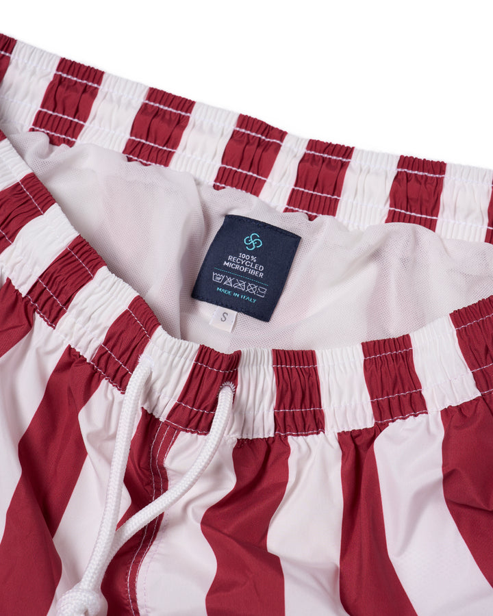 Printed large stripe swim shorts - Red and white