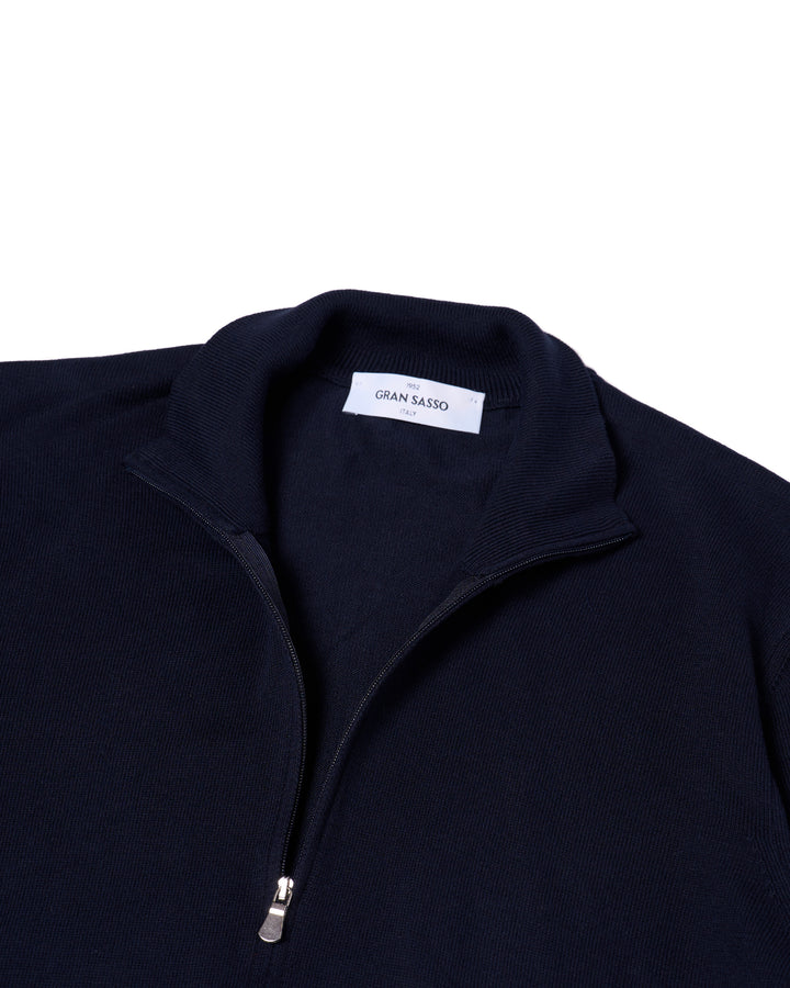 Knitted mock neck with zip cotton sweater - Navy blue
